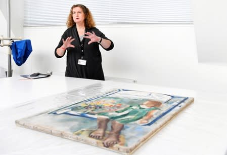 Chief restorer Sandra Weerdenburg speaks about a study on a collection of Marc Chagall's artwork in the conservation atelier of the Stedelijk Museum in Amsterdam