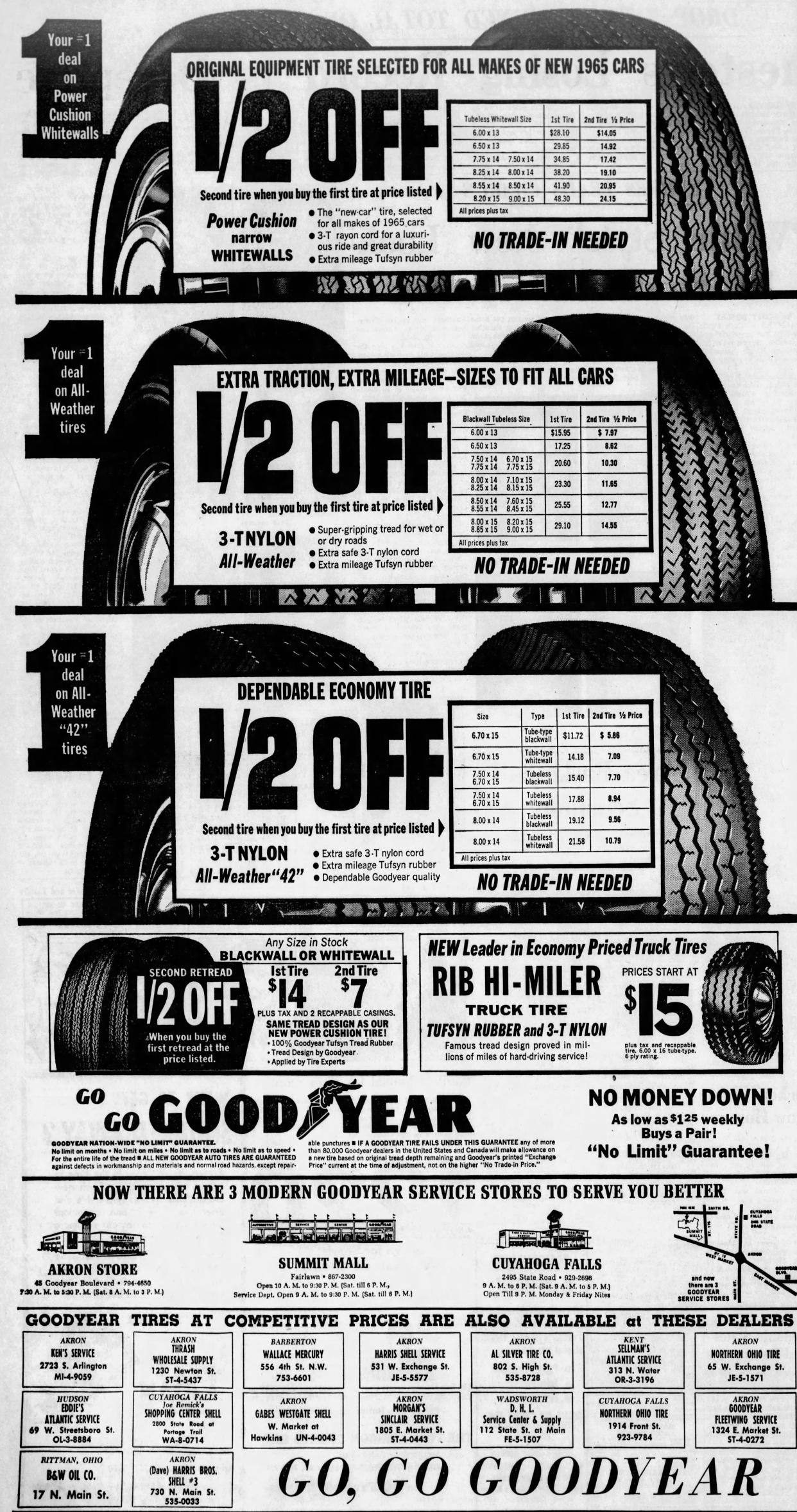 Goodyear Tire & Rubber Co. advertises new tires in 1966 in the Akron Beacon Journal.