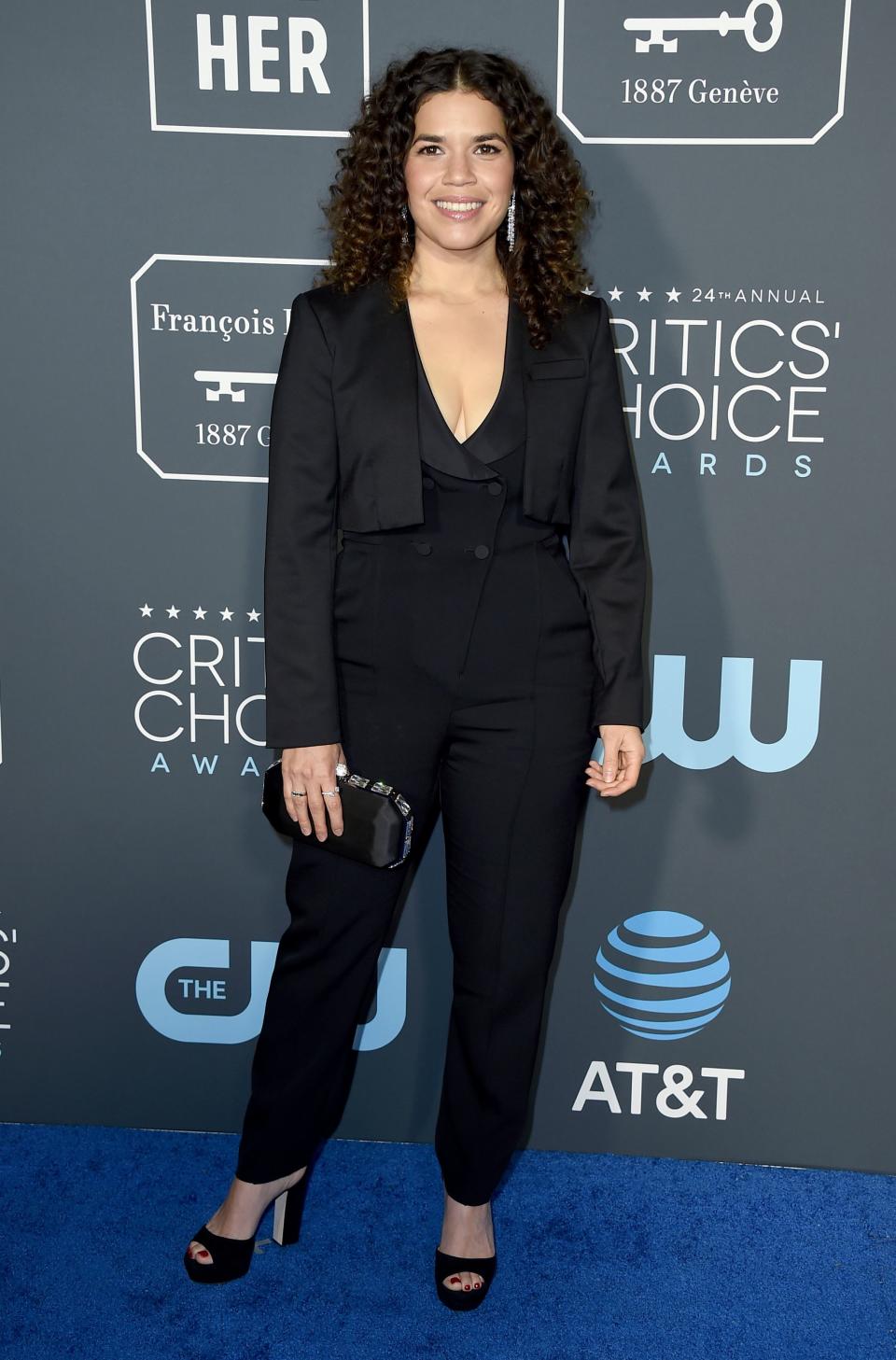 America Ferrera arrives at the 24th annual Critics' Choice Awards on Sunday, Jan. 13, 2019, at the Barker Hangar in Santa Monica, Calif. (Photo by Jordan Strauss/Invision/AP) ORG XMIT: CAPM299