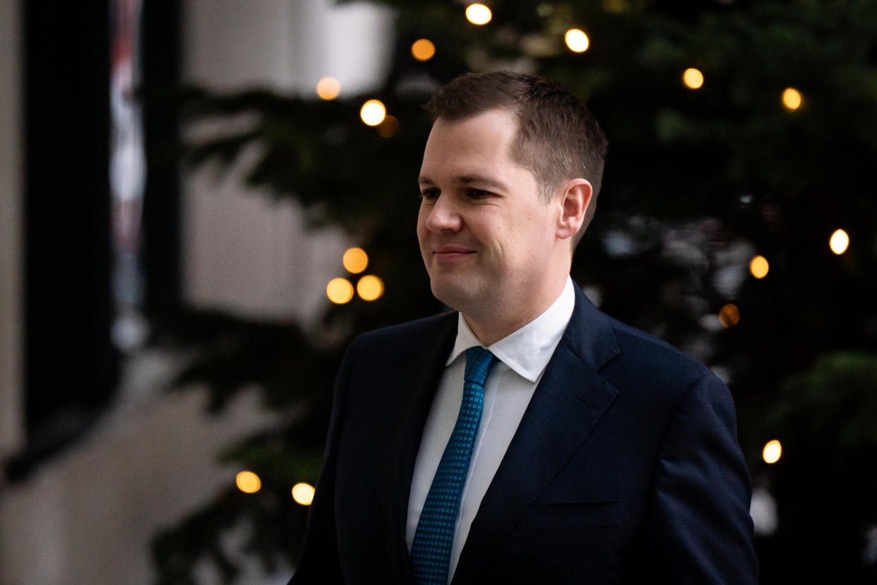 Robert Jenrick arrives at BBC Broadcasting House in London, to appear on the BBC One current affairs programme, Sunday with Laura Kuenssberg. Picture date: Sunday December 10, 2023. (Photo by Aaron Chown/PA Images via Getty Images)