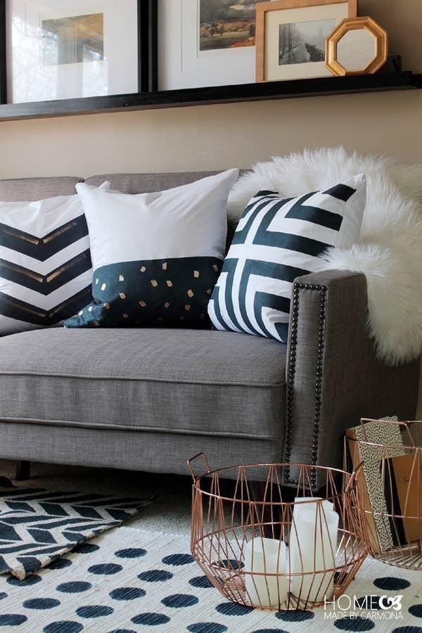 diagonal lines painted on pillows