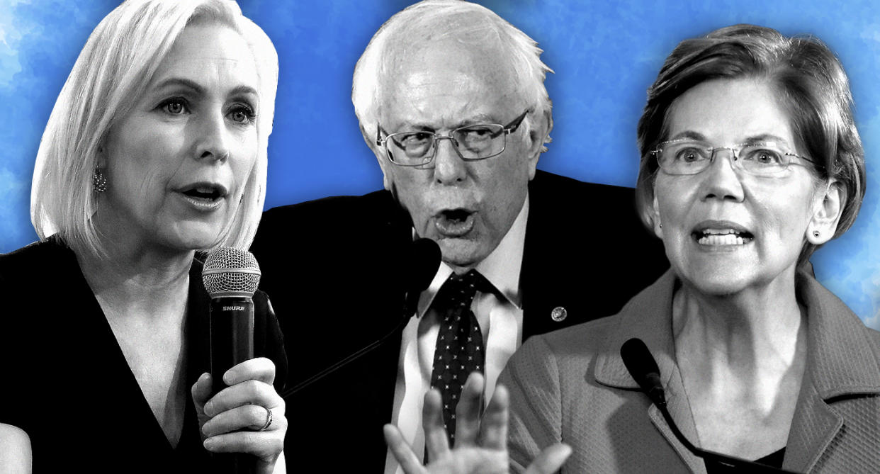 Kirsten Gillibrand, Bernie Sanders and Elizabeth Warren (Photo illustration: Yahoo News; photos: Paul Sancya/AP, Steven Senne/AP, AP)