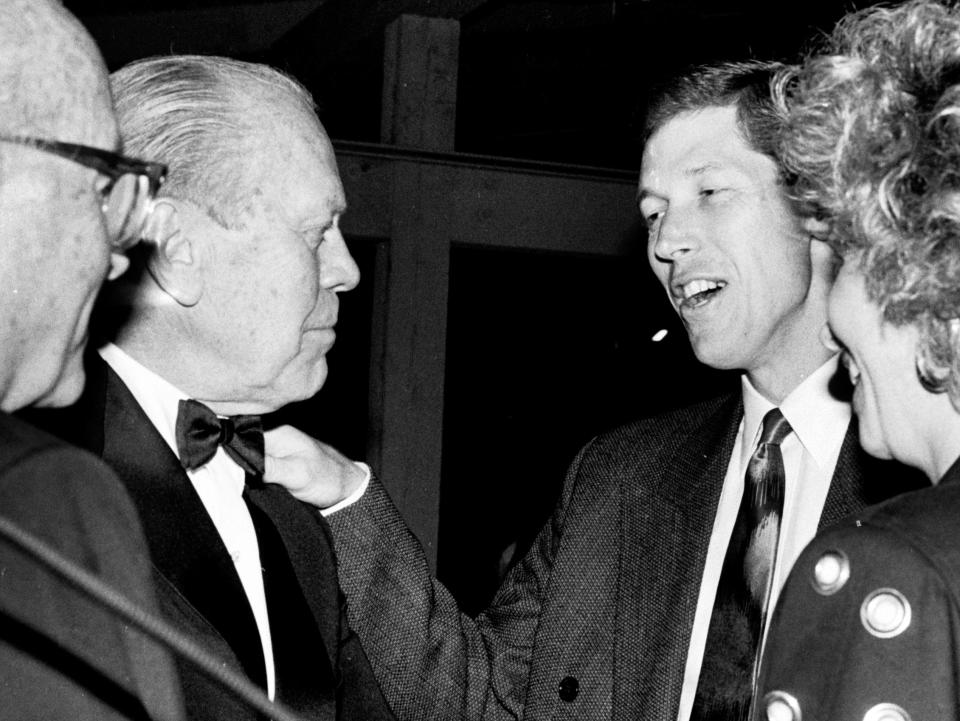 March, 1989 - Former President Gerald R. Ford (second from left) and former Los Angeles Dodger pitcher Orel Hershiser (second from right) met during an event in Vero Beach while Ford visited the area.