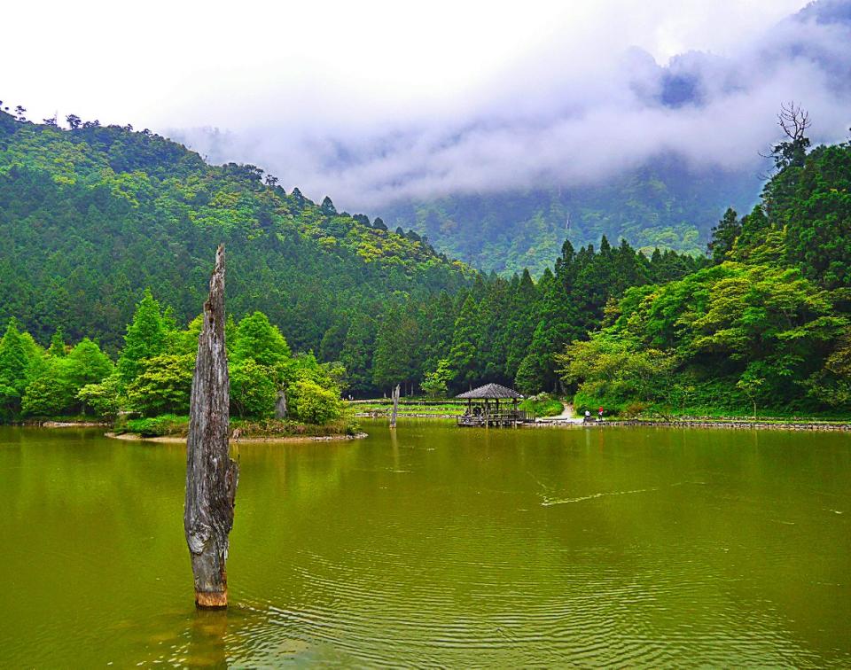 北橫明珠明池森林的翠湖景色迷濛。（中華旅行社提供）