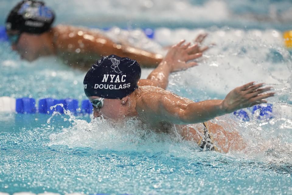 Kate Douglass swims on her way to winning the women's 200-meter individual medley at the U.S. nationals swimming meet, Saturday, July 1, 2023, in Indianapolis. (AP Photo/Darron Cummings)