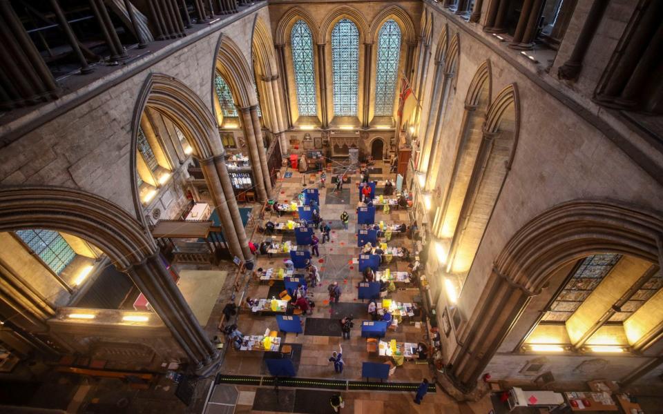 Cubicles erected inside Salisbury Cathedral - PA