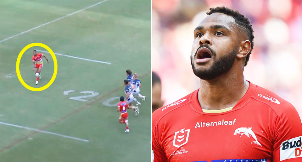 Pictured right is Dolphins NRL star Hamiso Tabuai-Fidow.