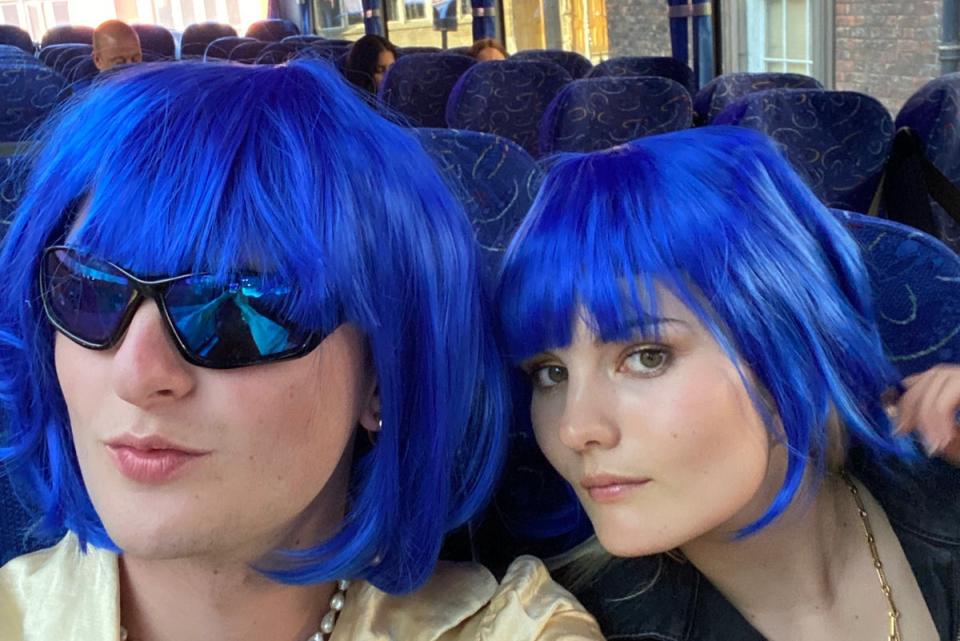 Joe (left) and pal Issy Aldrich en route to the Eurovision grand final (Joe Bromley)