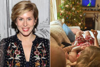 <p>The star of HGTV's <em>Home Town </em>shared a heartwarming shot of herself lying on the couch with her two daughters, Helen, 3, and Mae, 6 months, as the trio cuddled together in front of their decorated tree and watched TV.</p> <p>"Heaven is 2 baby girls snuggled up on you and a fire going at Christmas time ✨," the <a href="https://www.instagram.com/p/CWyyS4hp2jo/" rel="nofollow noopener" target="_blank" data-ylk="slk:mom of two wrote;elm:context_link;itc:0;sec:content-canvas" class="link ">mom of two wrote</a>.</p>