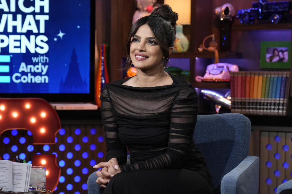 WATCH WHAT HAPPENS LIVE WITH ANDY COHEN -- Episode 20087 -- Pictured: Priyanka Chopra Jonas -- (Photo by: Charles Sykes/Bravo via Getty Images)