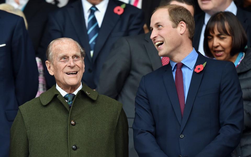 Prince Philip, Duke of Edinburgh and Prince William, Duke of Cambridge attend the 2015 Rugby World Cup Final match  -  Max Mumby/Pool/Indigo/Getty