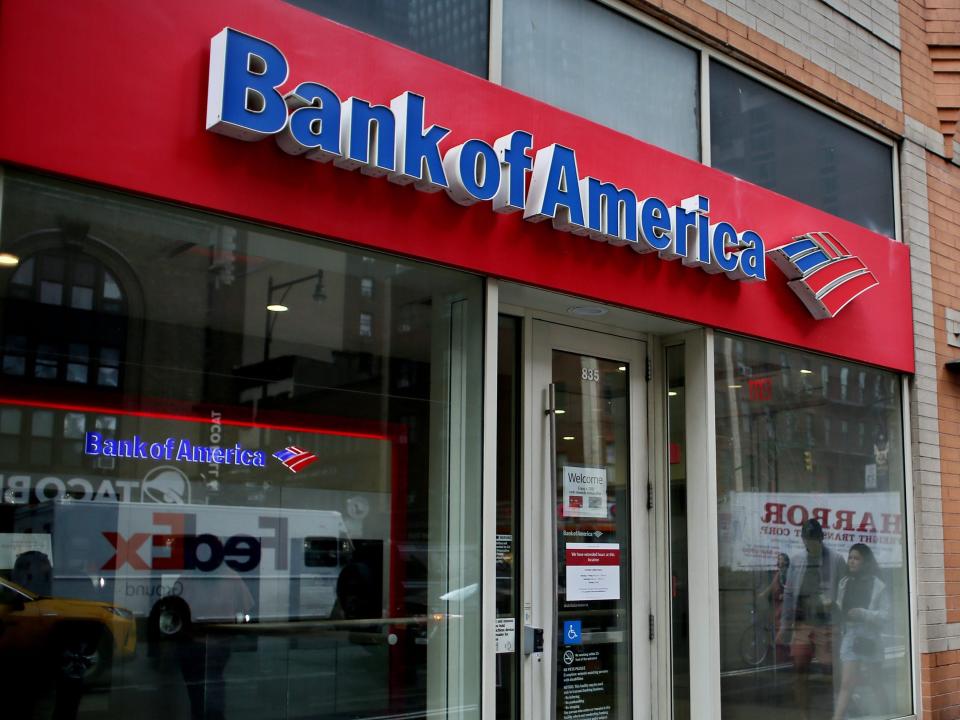 A Bank of America storefront.