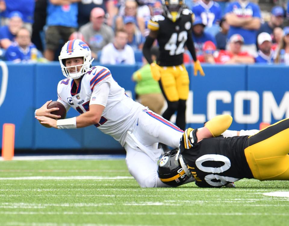 T.J. Watt hauls down Josh Allen when the teams met at Highmark Stadium on opening day in 2021.