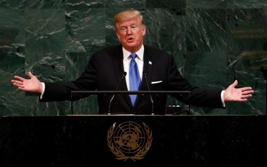 US President Donald J. Trump speaks during the opening session of the General Debate of the 72nd United Nations General Assembly at the UN headquarters in New York, New York, USA, 19 September 2017 - EPA