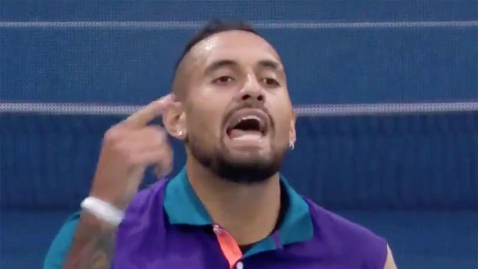 Seen here, Nick Kyrgios vents his frustrations about someone's girlfriend in his box.