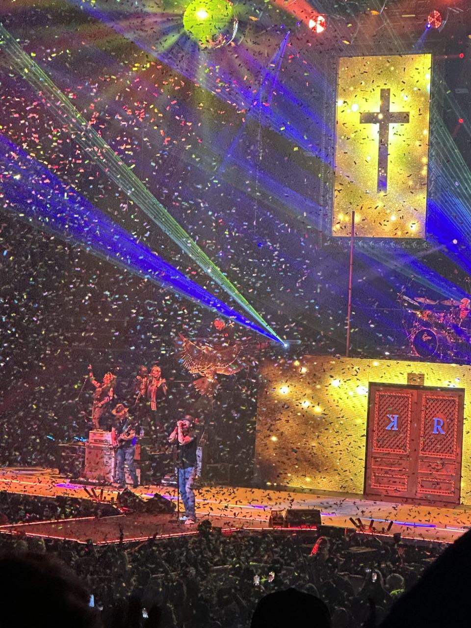 Detroit's Little Caesars Arena is showered in confetti as Kid Rock performs "Rock n Roll Jesus" on July 14, 2023.