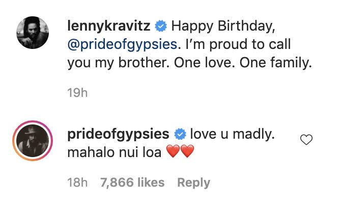 Lenny Kravitz wishes "brother" Jason Momoa a happy birthday in a post shared on Instagram on August 1, 2021.