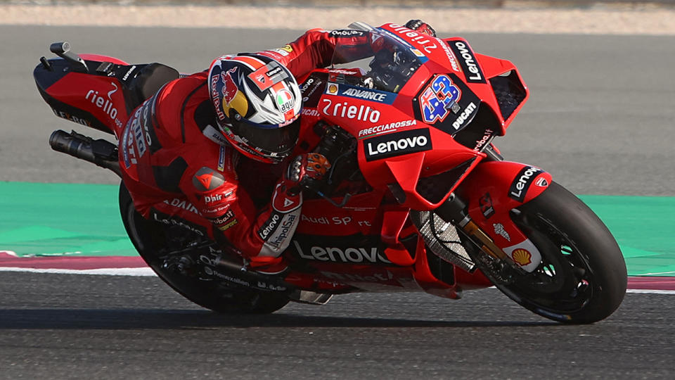 Jack Miller battled an arm complaint and ultimately lost places in the dying stages of the Qatar GP.  (Photo by KARIM JAAFAR / AFP) (Photo by KARIM JAAFAR/AFP via Getty Images)