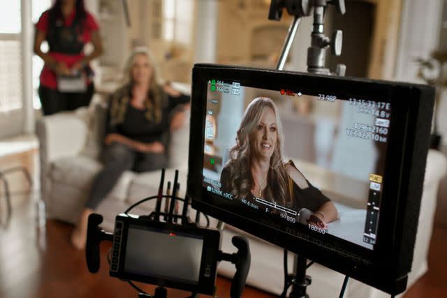 <p>Peacock</p> Stormy Daniels is interviewed for Peacock's documentary "Stormy"