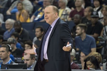 September 29, 2018; Oakland, CA, USA; Minnesota Timberwolves head coach Tom Thibodeau during the second quarter against the Golden State Warriors at Oracle Arena. Mandatory Credit: Kyle Terada-USA TODAY Sports