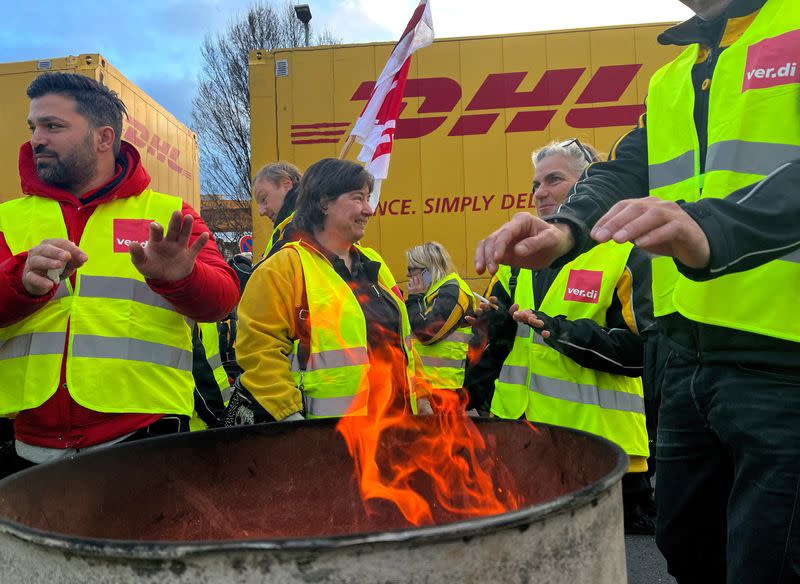 FILE PHOTO: Trade union Ver.di has called for a nationwide warning strike at the German mail carrier Deutsche Post