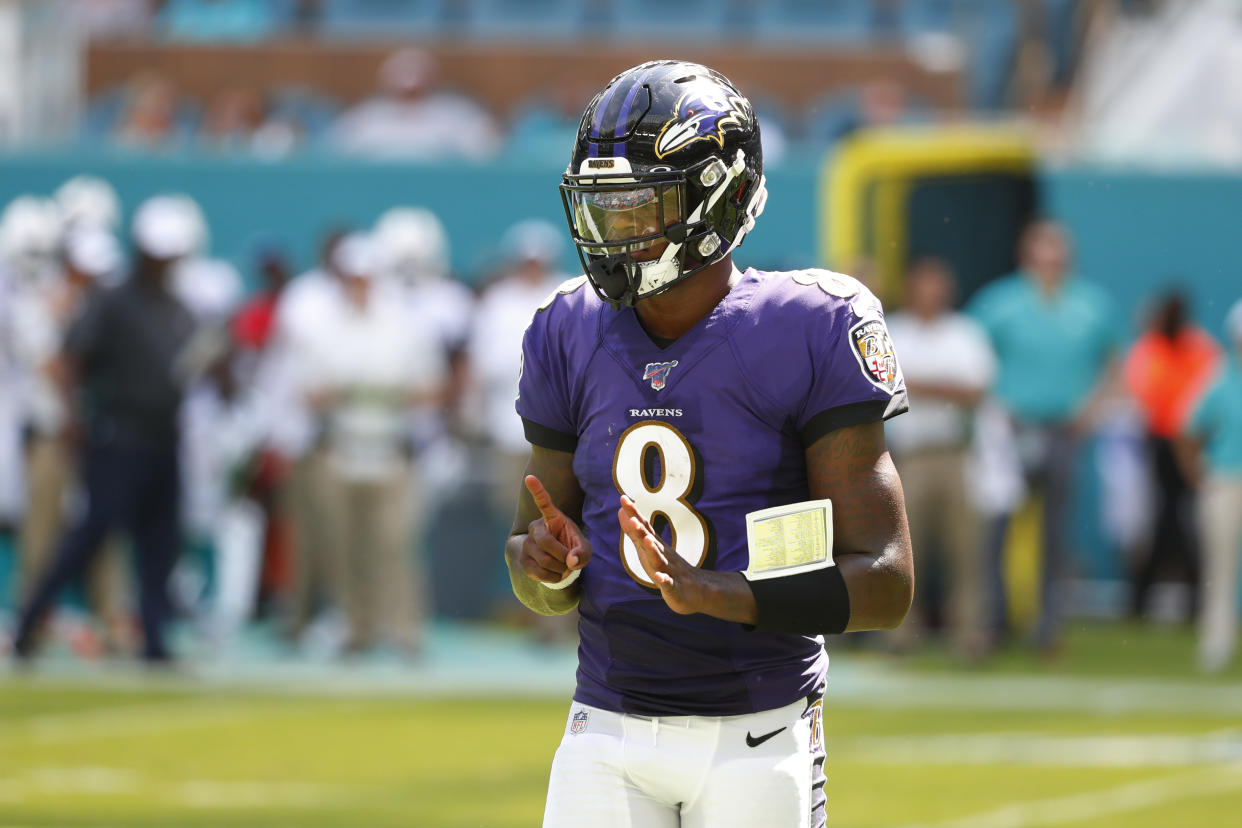 Baltimore Ravens quarterback Lamar Jackson had a huge day against the Dolphins. (AP)