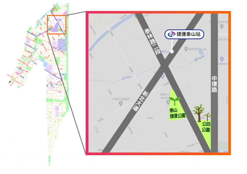 機捷A5泰山站周邊為商業用地，將是機能優越的捷運生活圈。（新北市政府地政局提供）