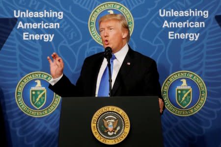 FILE PHOTO: U.S. President Donald Trump delivers remarks during an 'Unleashing American Energy' event at the Department of Energy in Washington, U.S., June 29, 2017. To match Special Report USA-NUKES/PLUTONIUM REUTERS/Carlos Barria