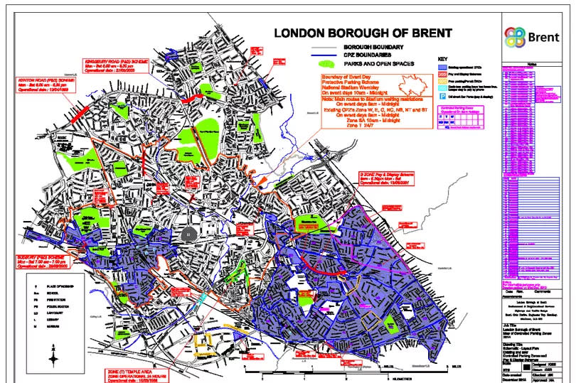 Map shows Wembley event day parking restrictions