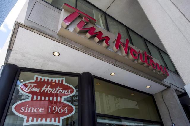 Tim Hortons Logo in Front of One of Their Restaurants in Quebec