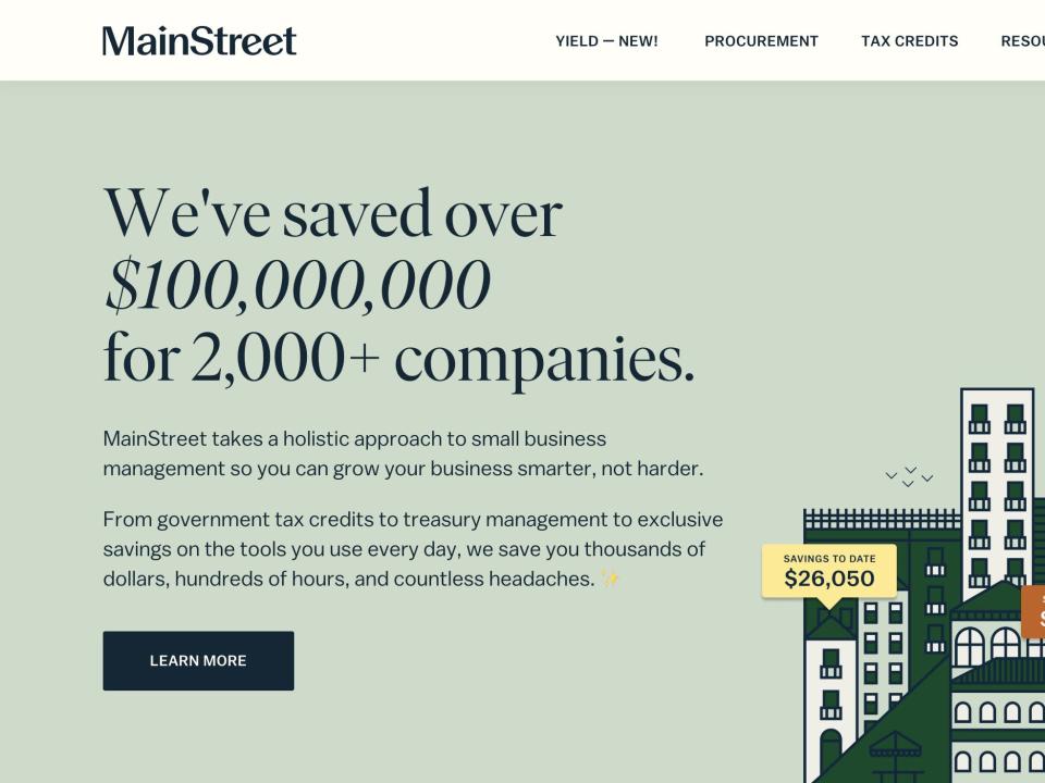 The website homepage of startup MainStreet