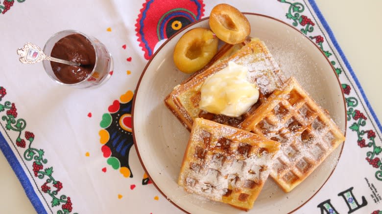 waffles with plums and butter