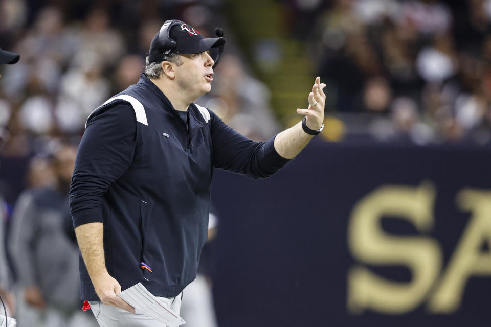 Atlanta Falcons head coach Arthur Smith on reacts to a call in the second half of an NFL football game against the New Orleans Saints in New Orleans, Sunday, Dec. 18, 2022. (AP Photo/Butch Dill)