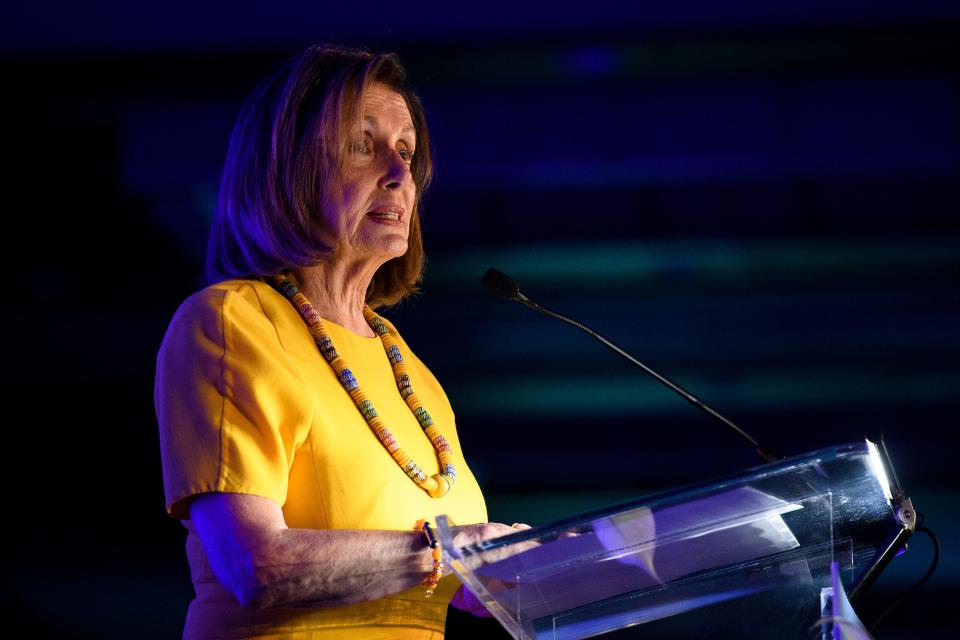 House Speaker Nancy Pelosi speaks at a state Democratic Party fundraising event in downtown Greenville, SC on Friday, Oct. 4, 2019.