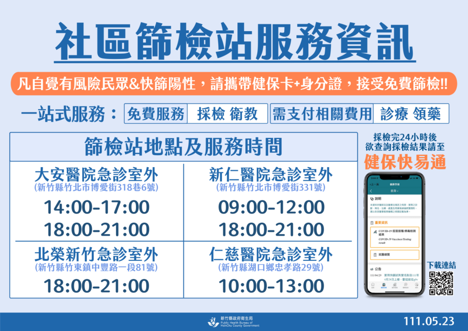 民眾可攜帶健保卡及身分證，接受免費篩檢。   圖：擷取自新竹縣政府官網