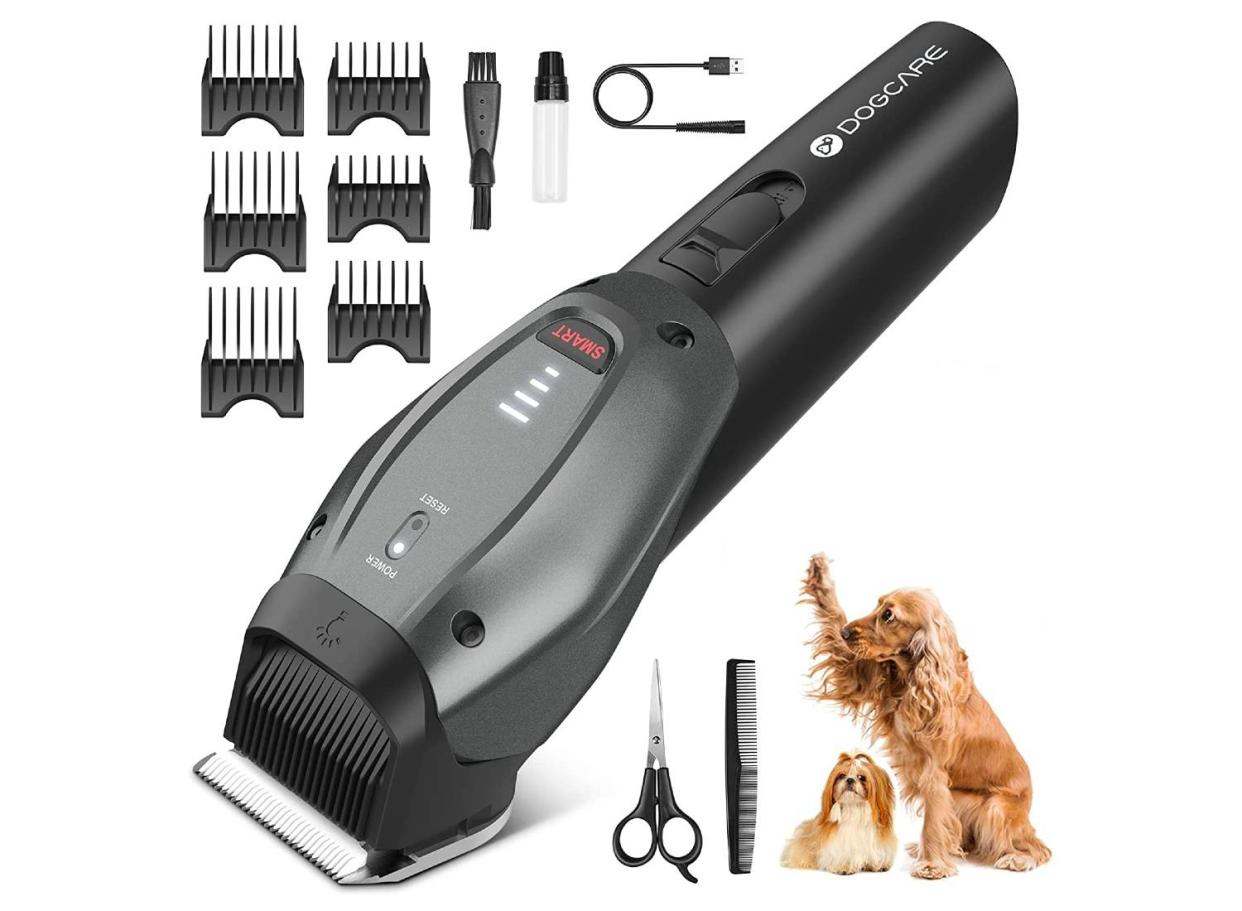 This handy grooming kit comes with everything you need to get that pooch's fur looking good. (Source: Amazon)