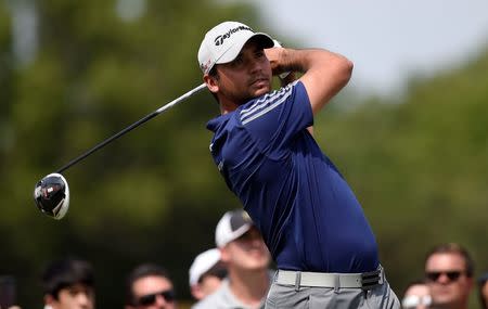 Aug 30, 2015; Edison, NJ, USA; Jason Day tees off at the 2nd hole during the final round of The Barclays at Plainfield Country Club. Eric Sucar-USA TODAY Sports