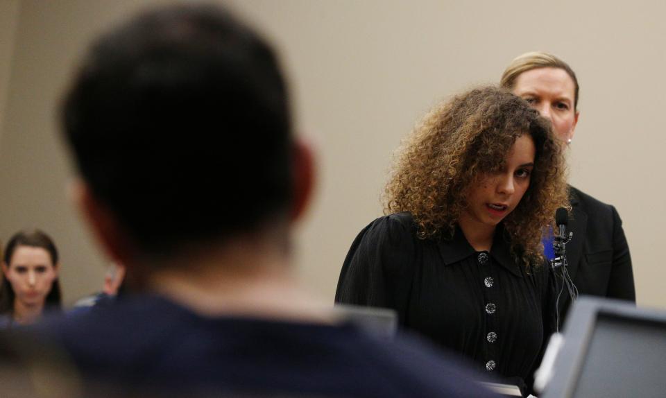 National gymnastics champion&nbsp;Mattie Larson reads her victim impact statement to Nassar in court on Jan. 23. Larson was one of several survivors who helped craft the bill with Sen. Dianne Feinstein (D-Calif.). (Photo: Brendan McDermid / Reuters)