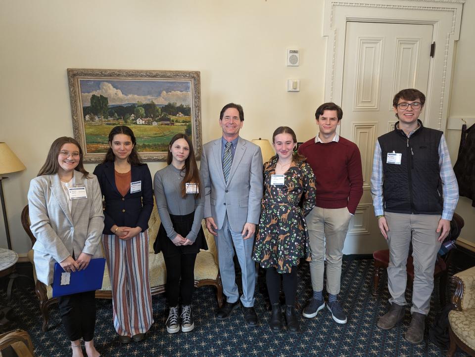 Vermont State Youth Council members meet with Lieutenant Governor David Zuckerman, on Jan. 30, 2024 to advise on policies impacting Vermont youth. The council was established by the Legislature in 2022 and this was the first time it presented its recommendations to lawmakers.