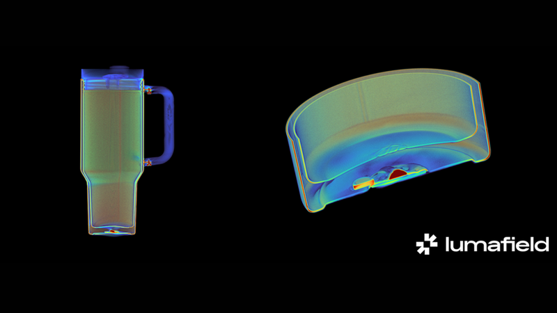 The red dot in the CT scan represents the lead pellet used to seal the vacuum insulation layer in Stanley’s popular Quencher model. - Image: <a class="link " href="https://www.lumafield.com/article/finding-lead-in-stanleys-quencher-industrial-ct" rel="nofollow noopener" target="_blank" data-ylk="slk:Courtesy of Lumafield;elm:context_link;itc:0;sec:content-canvas">Courtesy of Lumafield</a>