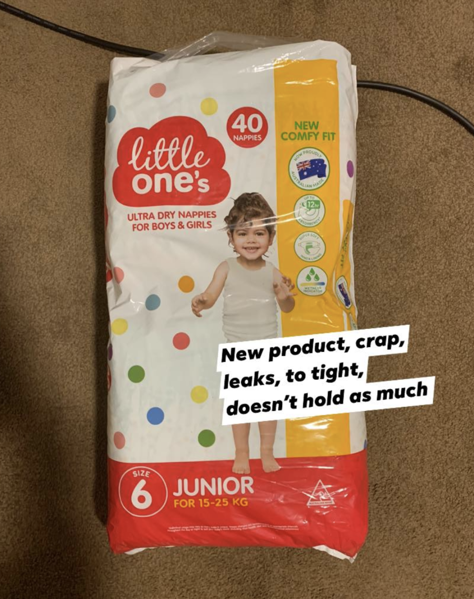 Parents complained the new Woolworths nappies were 'crap' on social media. 