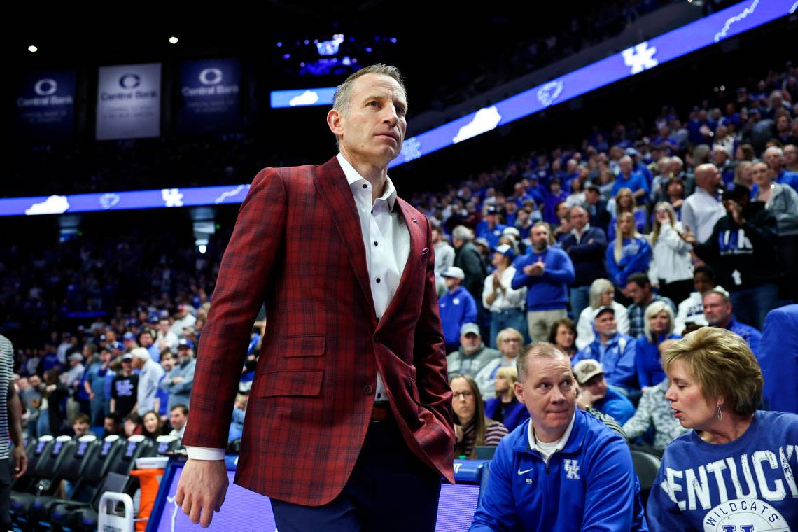 Alabama coach Nate Oats is shown prior to the Crimson Tide’s game against Kentucky at Rupp Arena on Saturday. Kentucky defeated Alabama, 117-95.