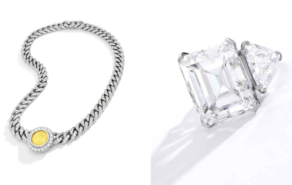 Barbara's diamond necklace and engagement ring.