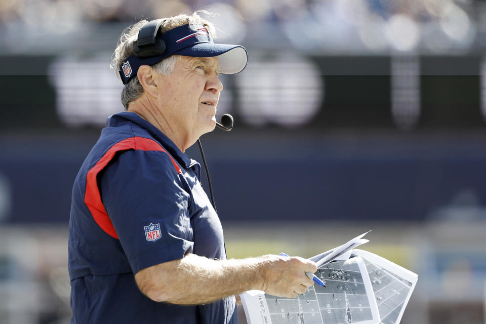 Patriots coach Bill Belichick has taken two awful losses in a row. (Photo by Winslow Townson/Getty Images)