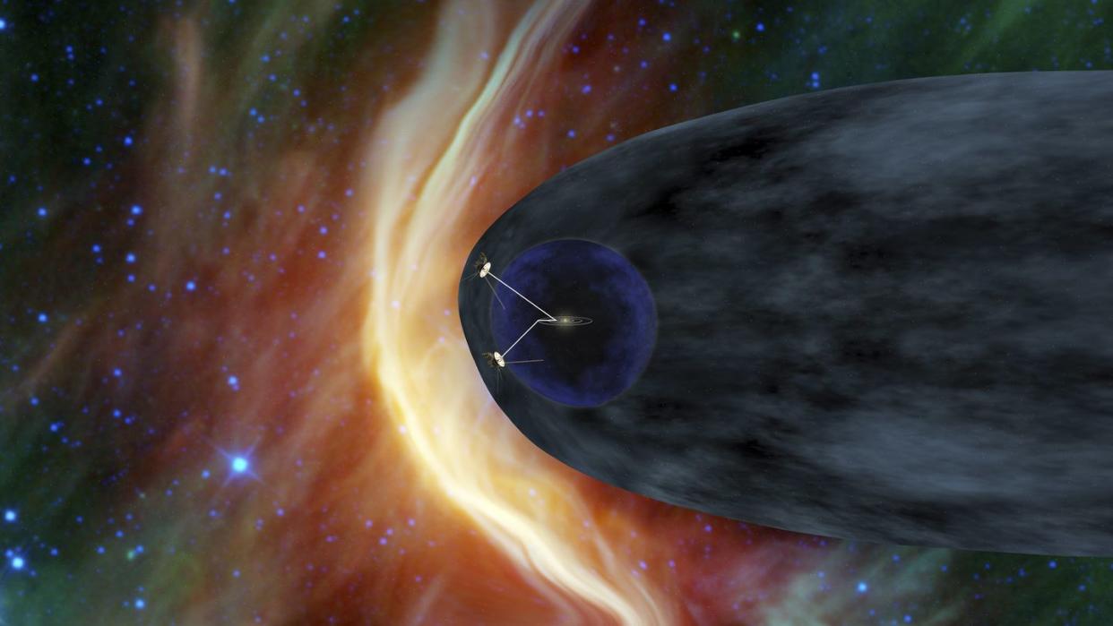 nasa's two voyager spacecraft exploring a turbulent region of space