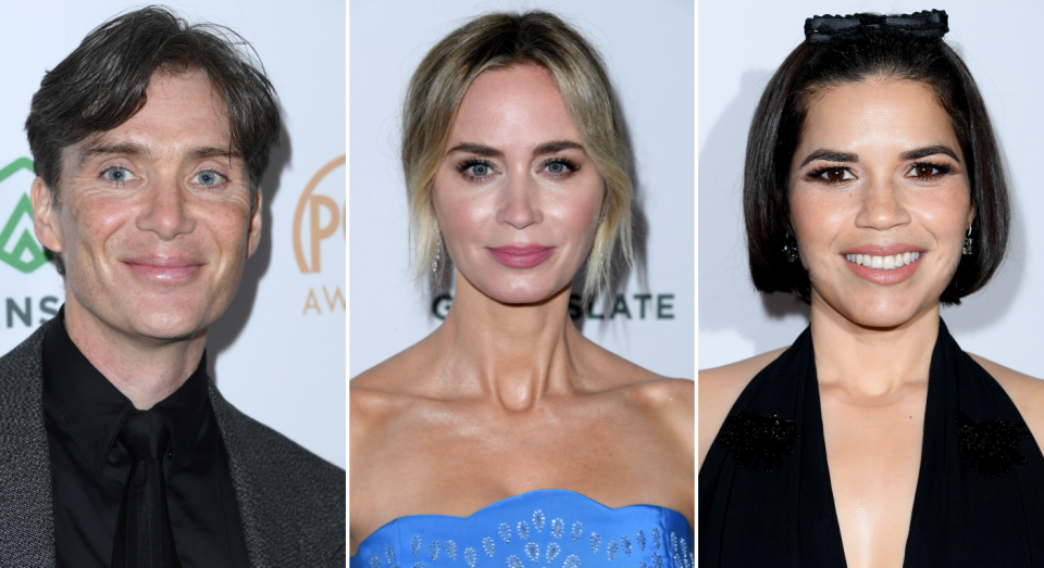 Υποψήφιοι για Όσκαρ, από αριστερά προς τα δεξιά: Cillian Murphy, Emily Blunt, America Ferrera.  (Getty Images)