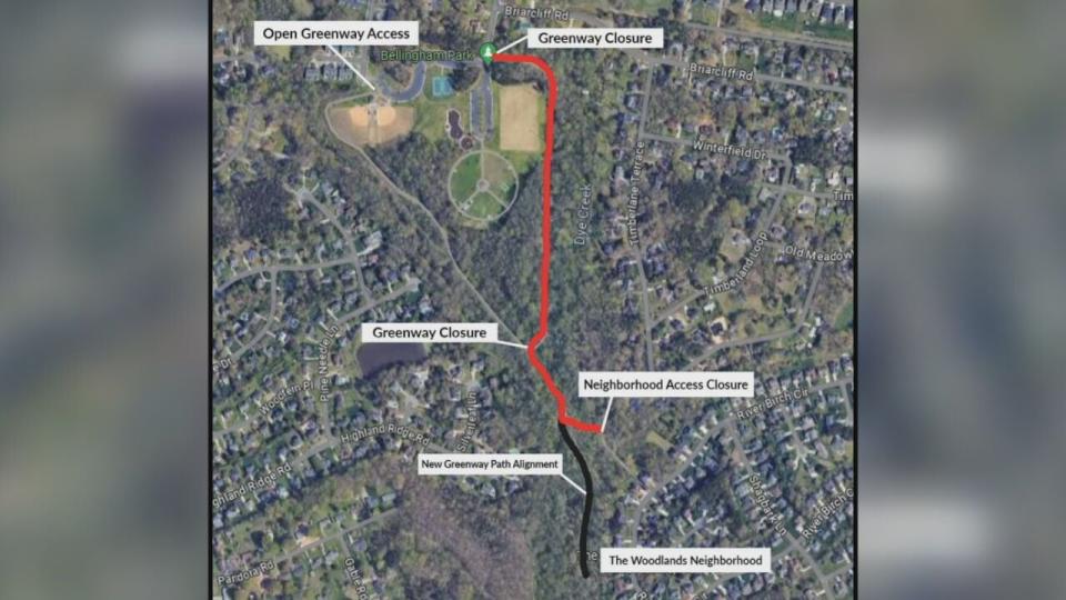 A map detailing which parts of the greenway will be closed during construction starting Monday, February 26.