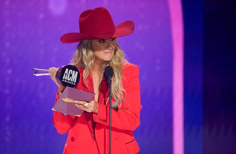 Lainey Wilson accepts the Entertainer of the Year award at the 59th ACM Awards at the Ford Center at the Star in Frisco, Texas, Thursday, May 16, 2024.