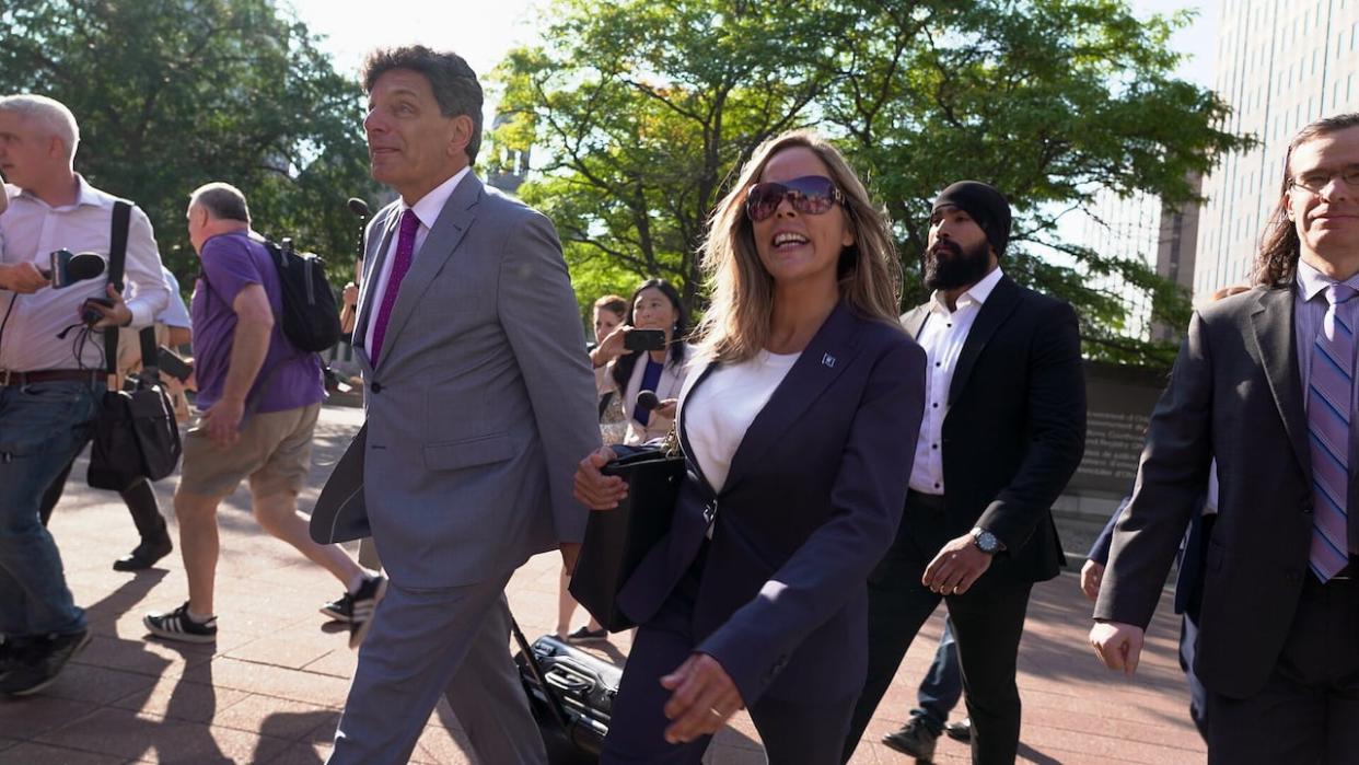 The trial for convoy protest organizers Tamara Lich, middle, and Chris Barber (not pictured, began on Sept. 5 and was initially supposed to last 16 days. (Francis Ferland/Radio-Canada - image credit)