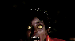 Gif of Michael Jackson's girlfriend screams as he turns into the werewolf thing in his "Thriller" music video